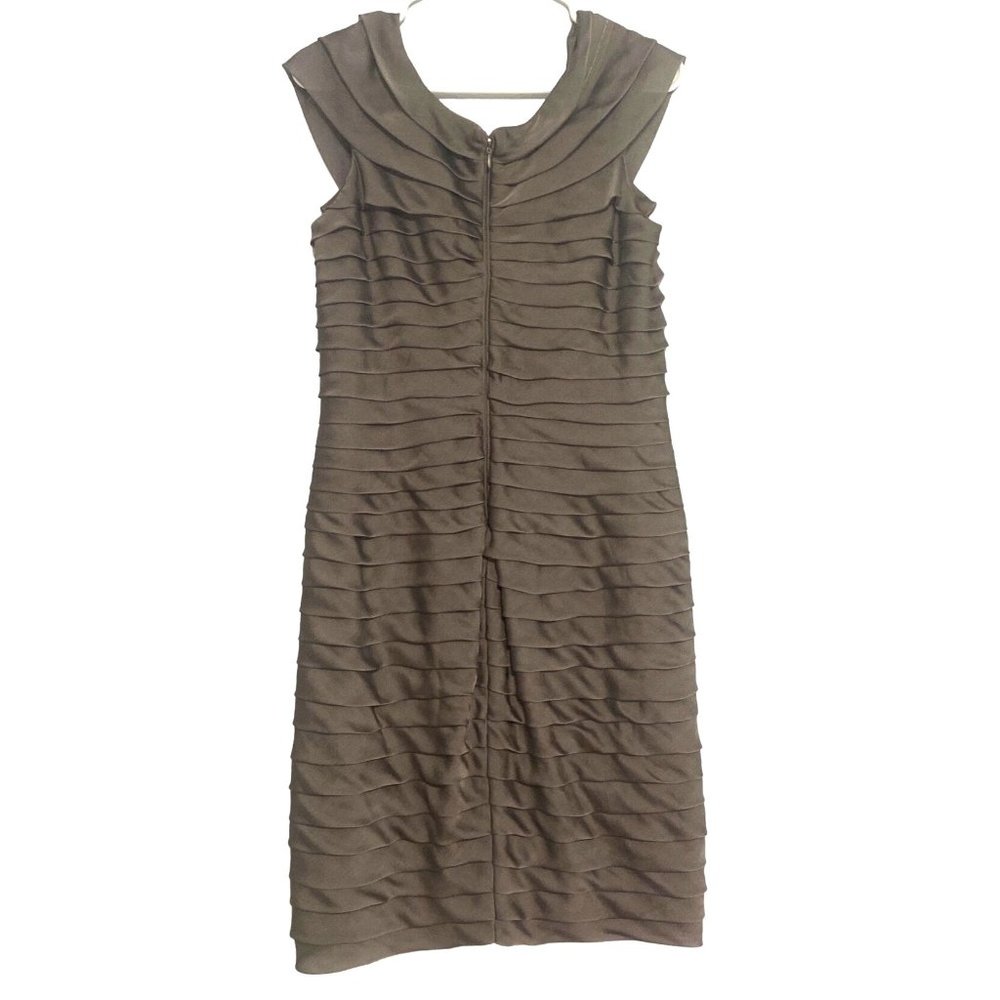 Adrianna Papell Womens Brown Metal Tiered Ruffle Formal Sleeveless Sheath Dress - Picture 3 of 10